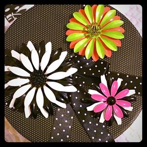 Lot of Three Enamel vintage flower brooches